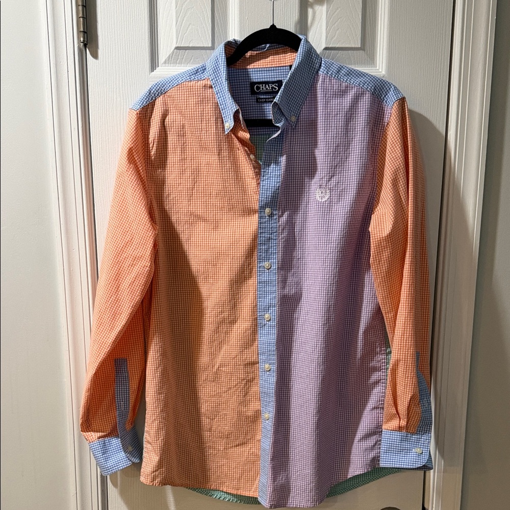 Chaps Orange and Blue Gingham Men's Shirt